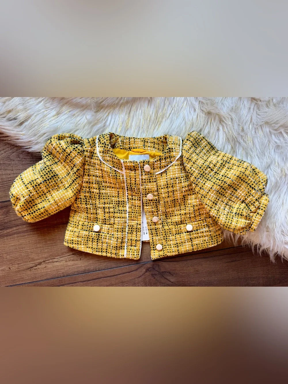 Janie & Jack Yellow Tweed Boucle Sleeve Jacket Size 12-18 Months NWT